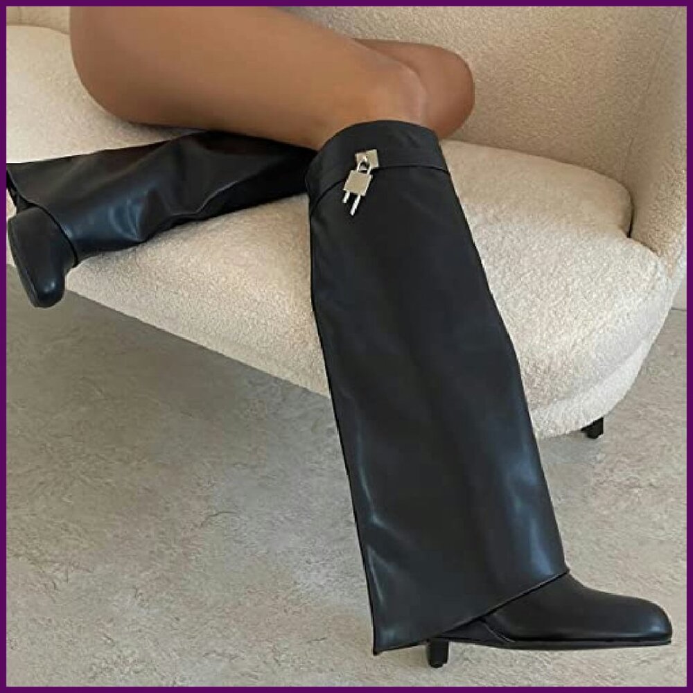 Black Women's Knee-High Boots - Picture 6 of 7